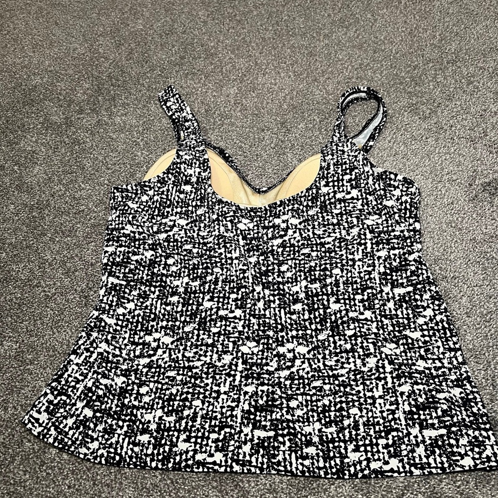 Maxine of Hollywood Black & White Abstract Print Tankini Top Women's Size 12 Y2K - Picture 8 of 9